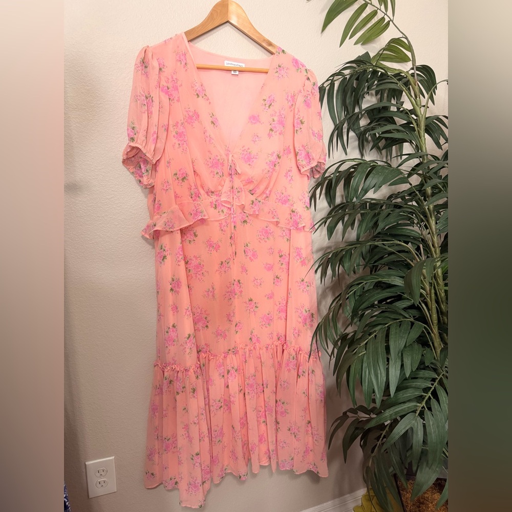 LoveShackFancy Peach-Pink Floral Maxi Dress